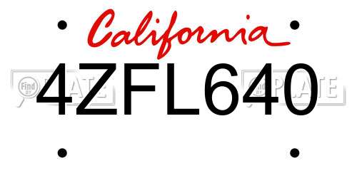 4ZFL640 California License Plate
