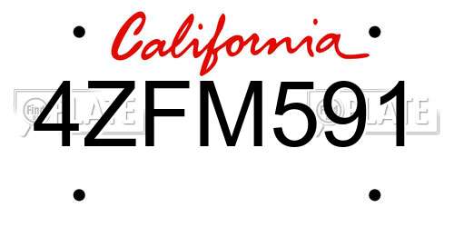 4ZFM591 California License Plate