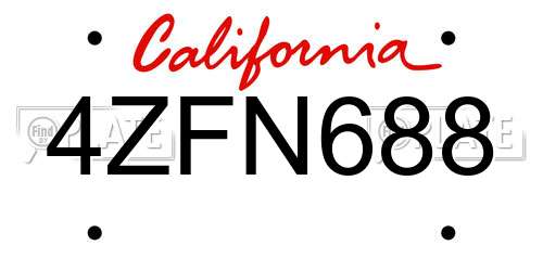 4ZFN688 California License Plate