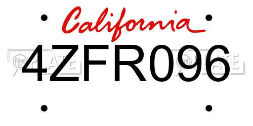 4ZFR096 California License Plate