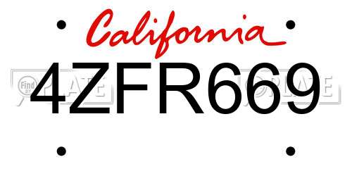 4ZFR669 California License Plate