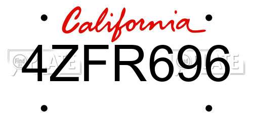 4ZFR696 California License Plate