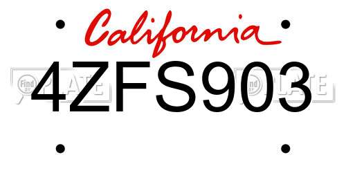 4ZFS903 California License Plate