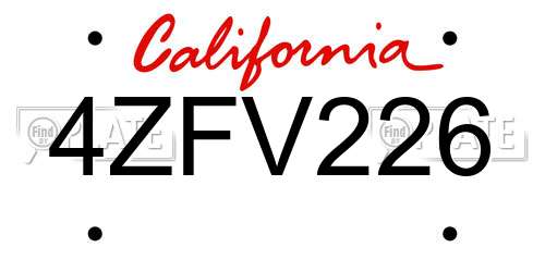 4ZFV226 California License Plate