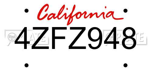 4ZFZ948 California License Plate