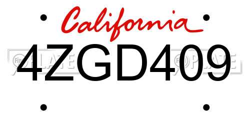 4ZGD409 California License Plate