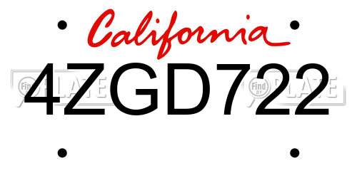 4ZGD722 California License Plate