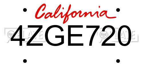 4ZGE720 California License Plate