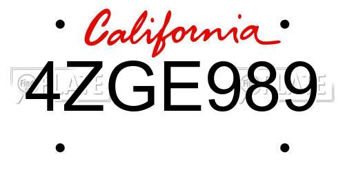4ZGE989 California License Plate