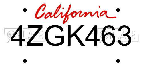 4ZGK463 California License Plate
