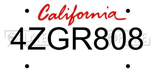 4ZGR808 California License Plate