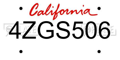 4ZGS506 California License Plate