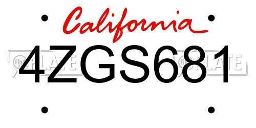 4ZGS681 California License Plate