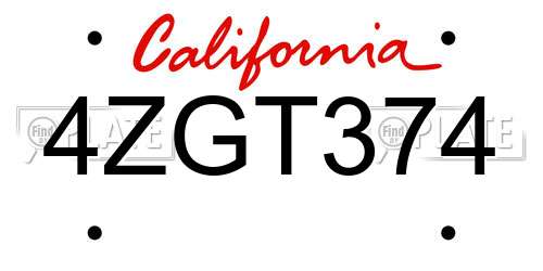 4ZGT374 California License Plate