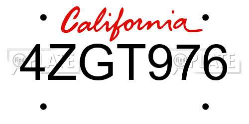 4ZGT976 California License Plate