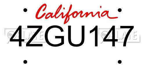 4ZGU147 California License Plate
