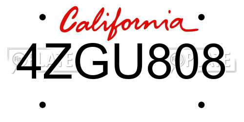 4ZGU808 California License Plate