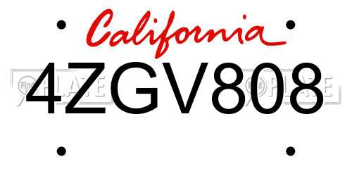 4ZGV808 California License Plate