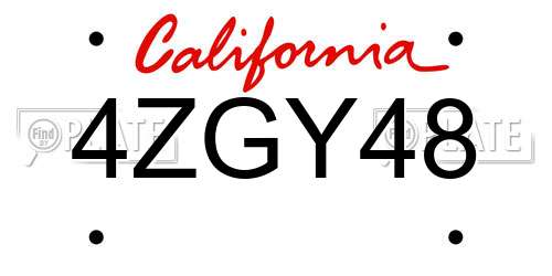 4ZGY48 California License Plate