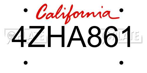 4ZHA861 California License Plate