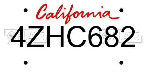 4ZHC682 California License Plate