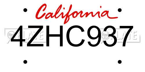 4ZHC937 California License Plate