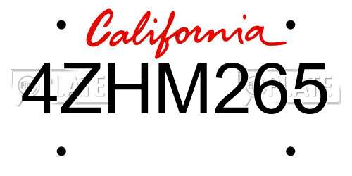 4ZHM265 California License Plate