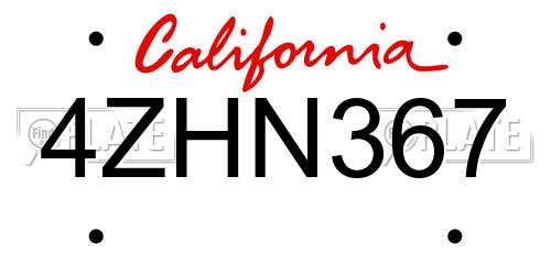 4ZHN367 California License Plate