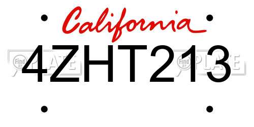 4ZHT213 California License Plate