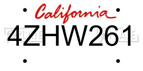 4ZHW261 California License Plate