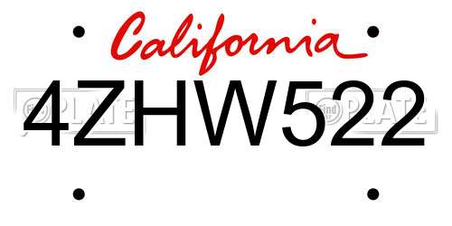 4ZHW522 California License Plate