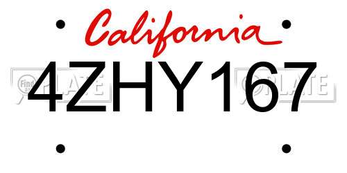 4ZHY167 California License Plate