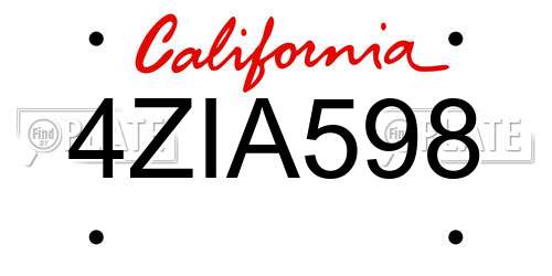 4ZIA598 California License Plate