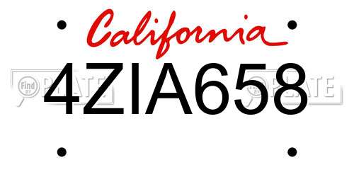 4ZIA658 California License Plate