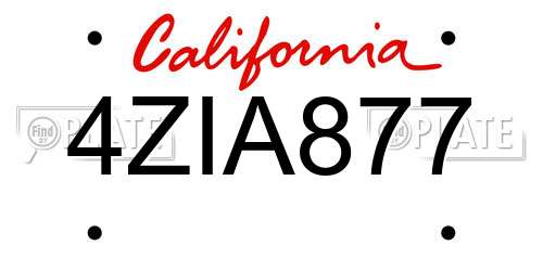 4ZIA877 California License Plate