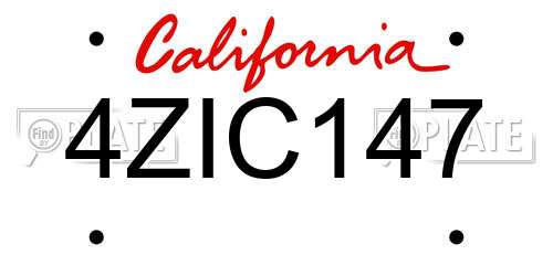 4ZIC147 California License Plate