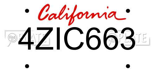 4ZIC663 California License Plate