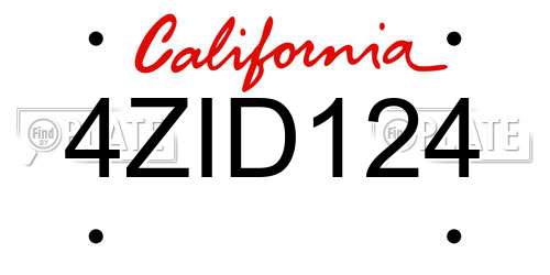 4ZID124 California License Plate