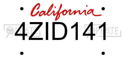 4ZID141 California License Plate