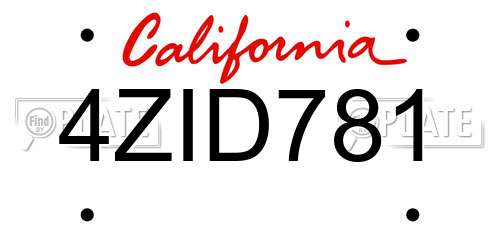 4ZID781 California License Plate