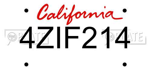 4ZIF214 California License Plate