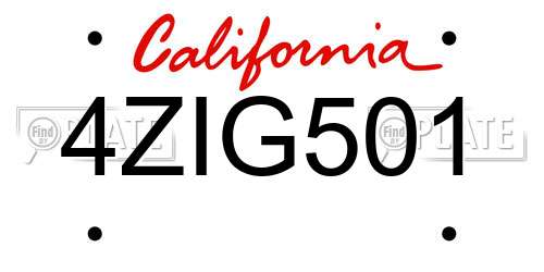 4ZIG501 California License Plate
