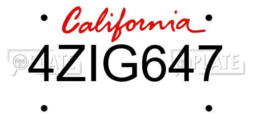4ZIG647 California License Plate