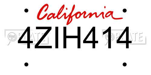4ZIH414 California License Plate
