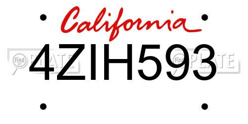 4ZIH593 California License Plate