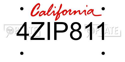 4ZIP811 California License Plate
