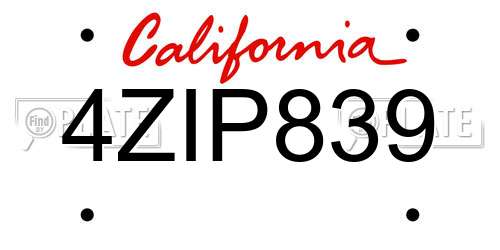 4ZIP839 California License Plate