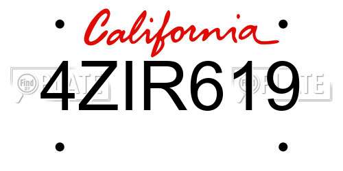 4ZIR619 California License Plate