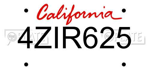 4ZIR625 California License Plate