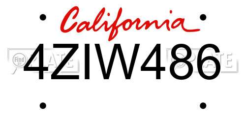 4ZIW486 California License Plate